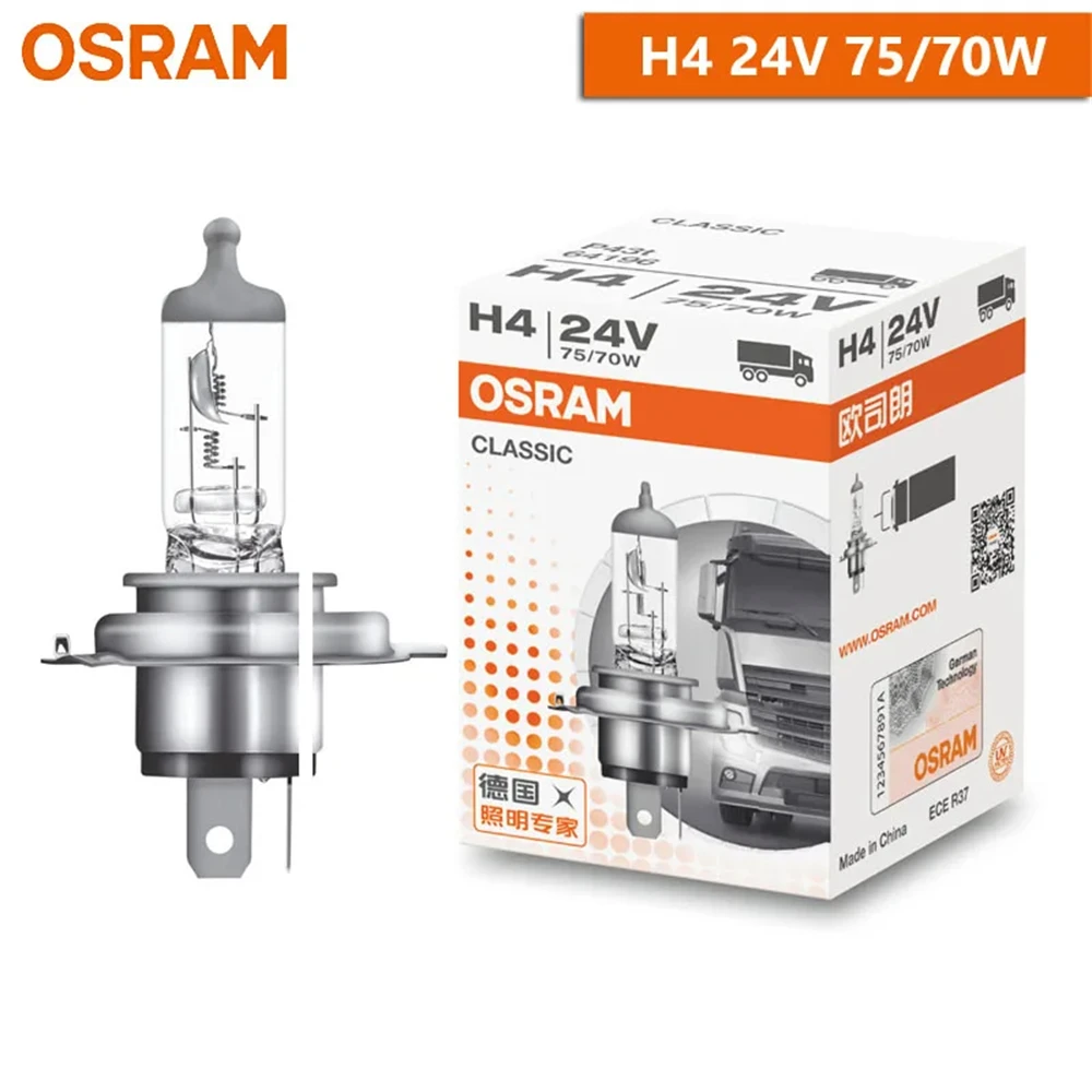 OSRAM CLASSIC 트럭  할로겐 헤드라이트, 24V, 75 W, 70W, 3200K Hi/lo 빔 표준 램프, OEM 품질 전구, H4 9003 64196 P43t