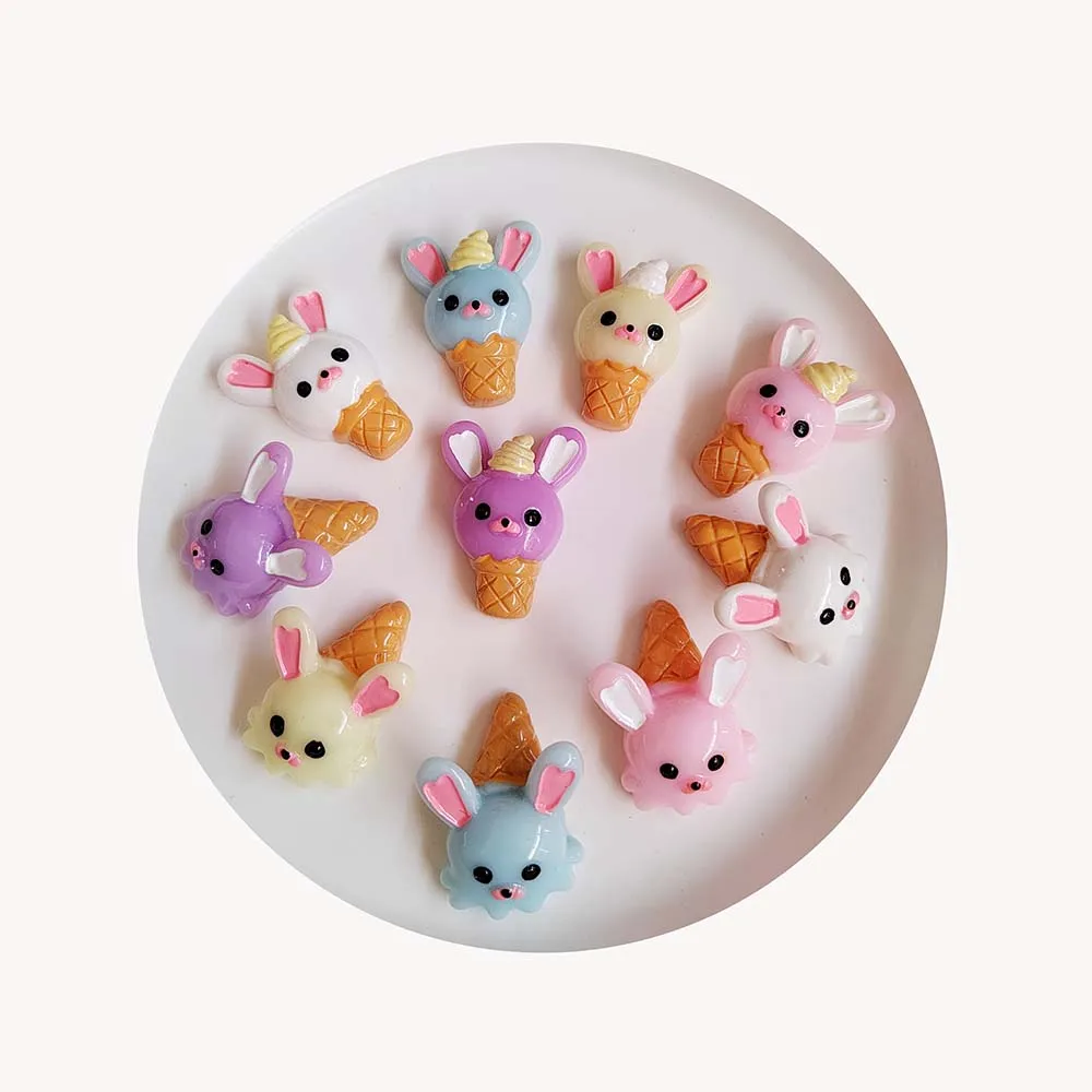 

Kawaii Мультяшные животные кролик мороженое с плоским основанием из смолы для рукоделия ювелирные изделия
