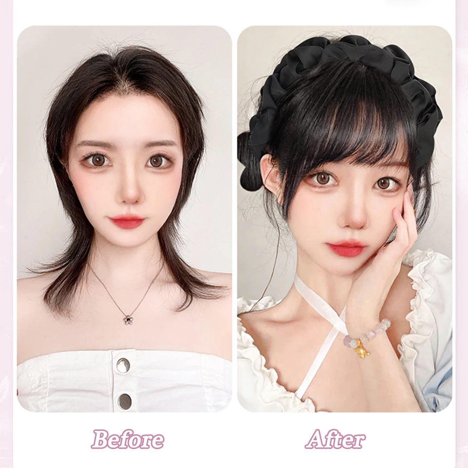 Synthetic Fake Bangs Hair Neat Fringe Bands With Double Row Braids Headband Heat Resistant Bangs In Hair Extensions Hairpiece