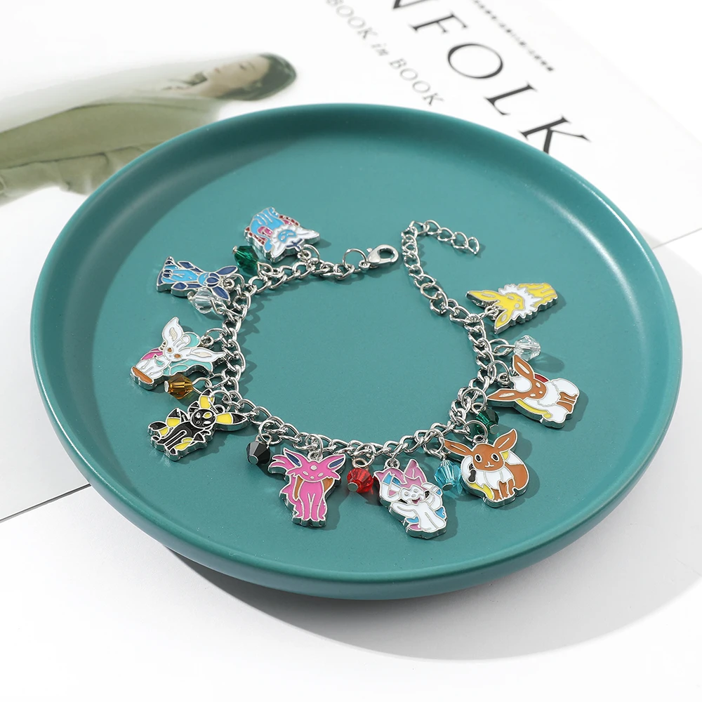 Pokemon Anime Bracelet Cute Cartoon Eevee Pendant Bracelets Metal Enamel  Charm Bangle Women Fashion Jewelry Hand Chain Gifts