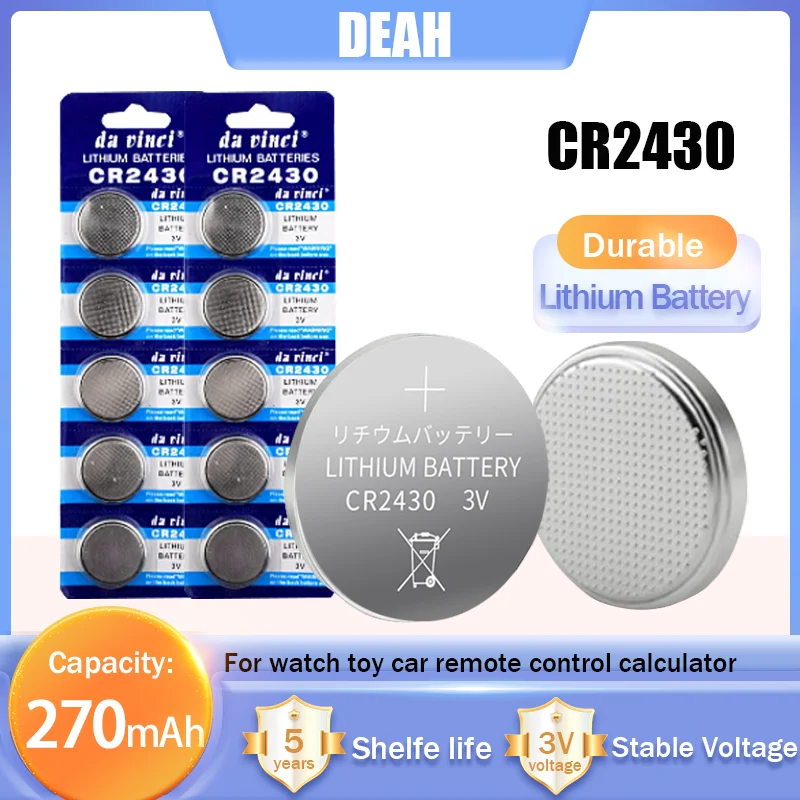 5 Pcs/pack CR2430 3V Button Cell Batteries Watch Calculator Remote