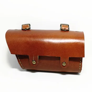 Borsa posteriore per bicicletta retrò, borsa da sella fatta a mano in pura pelle di vacchetta, borsa da manubrio, attrezzatura per bici, marrone, pelle pura, Q364