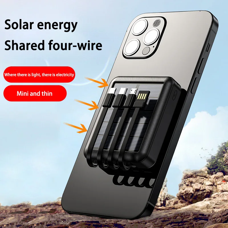 50000mah Solar Power Bank Built 4 Cables Portable Fast Charging Large Capacity Charger Powerbank For Iphone Samsung Huawei 3
