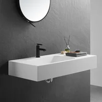 Bathroom Sink, Wall-Mount or On Countertop, 40" with Square Sink and Flat Space, Single Faucet Hole, Solid Surface 1