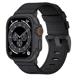 Enhanced Sport Nylon Strap for Apple Watch - Durable & Stylish Nylon Band (Black Black Buckle)