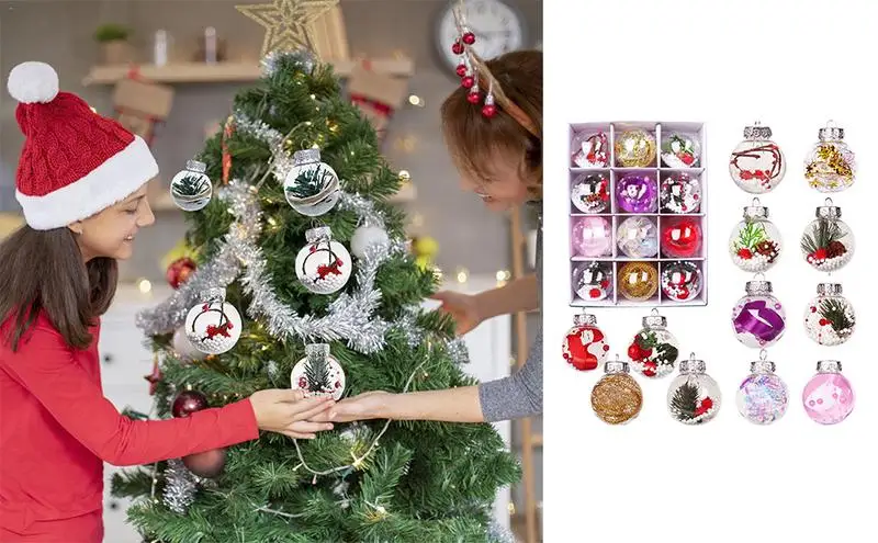 

12PCS Clear Holiday Ornament Christmas Balls Tree Decor 6cm/2.36inch Transparent Snow Christmas Balls Pendants Christmas gift