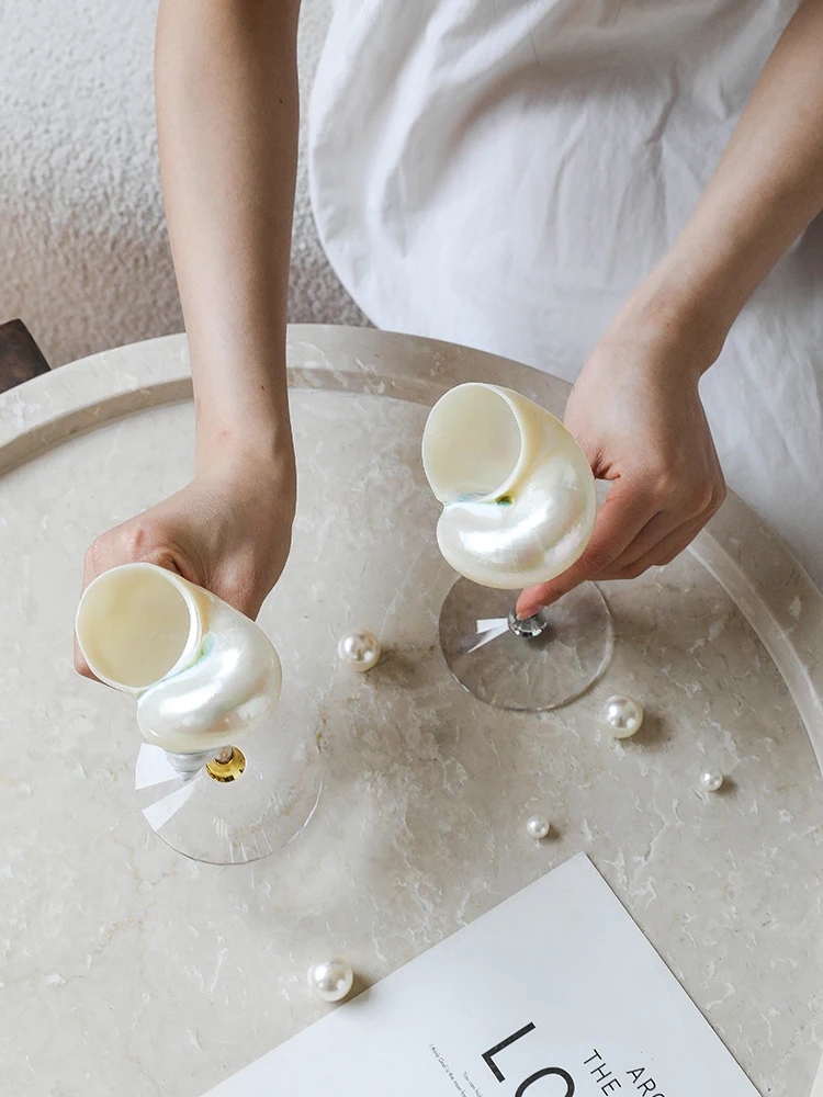 Ahunderjiaz-Natural Conch Shell Goblet Glass, Champagne Wine Glass, Kitchen Drinkware Set, Home Decoration Ornaments, Light Luxu 3