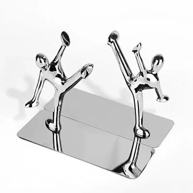 1 Pair Heavy Duty Stainless Steel Kung Fu Bookends Nonskid Bookends Art Decorative Bookend Book Supports for Magazines, Office