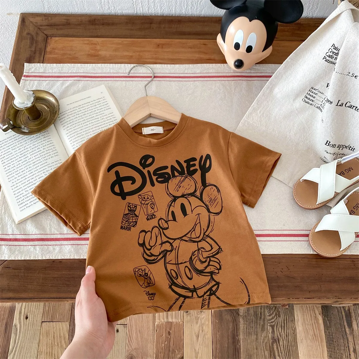 Cartoon Mickey Boys T-shirt 2024 New Summer Clothing Short Sleeve O-neck Pullover Tshirt Children's Clothes Loose Casual Tees 2