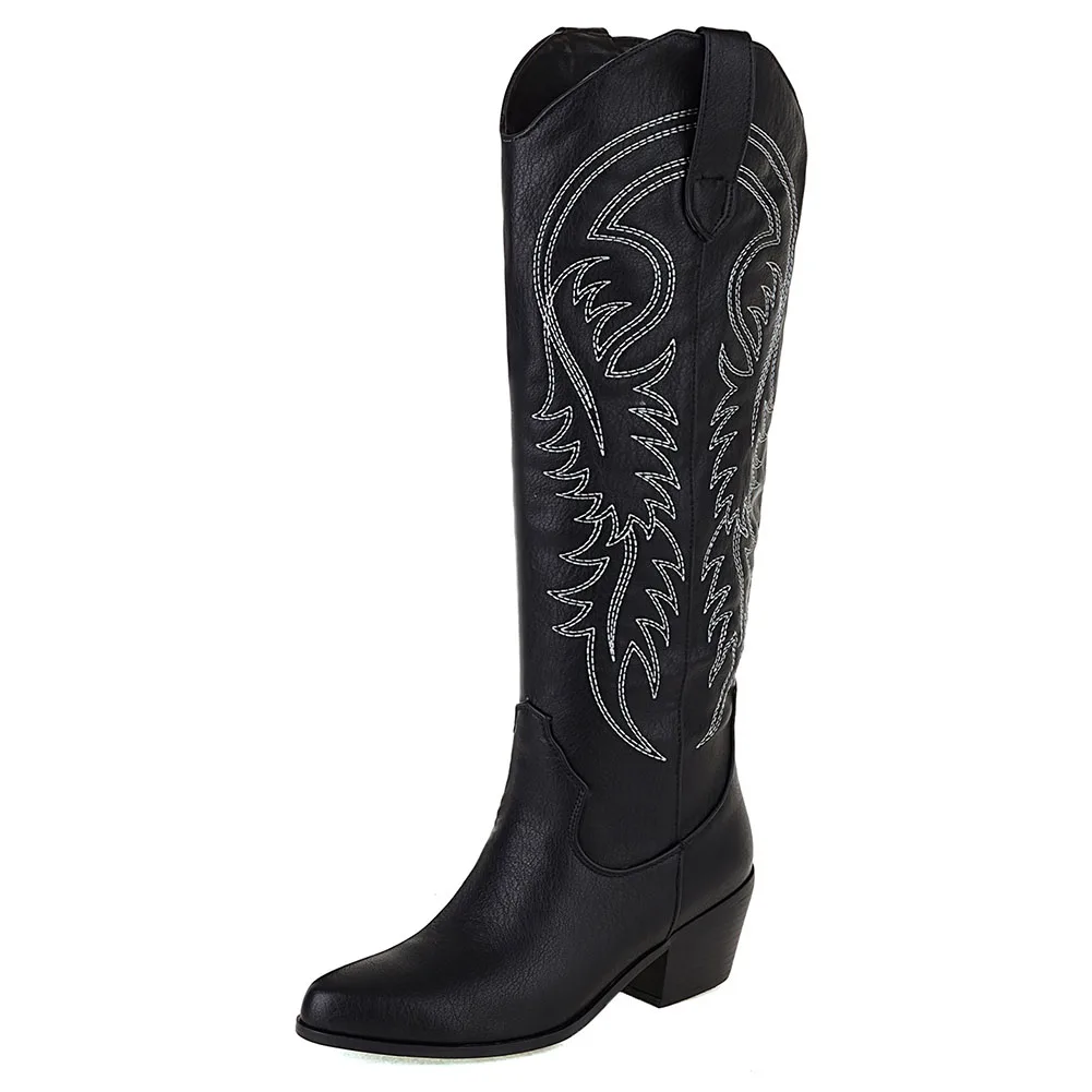 Plus Size 45 Women's Embroidered Western Knee High Boots Cowboy Cowgirl Boots Chunky Heel Platform Boots Women Western Shoes leather ankle boots Boots