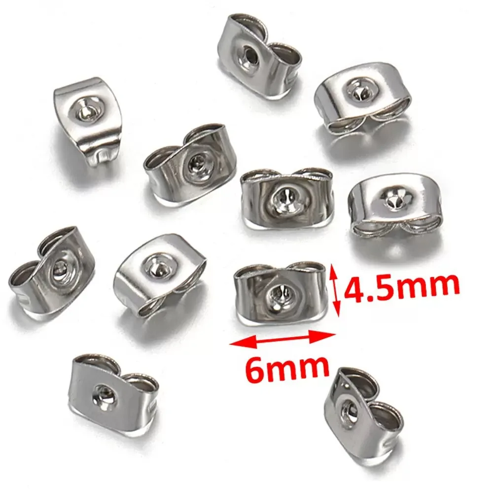 Butterfly Earring Safety Back Stopper Stainless Steel 4.5x6mm 100pcs for Stud Jewelry Making