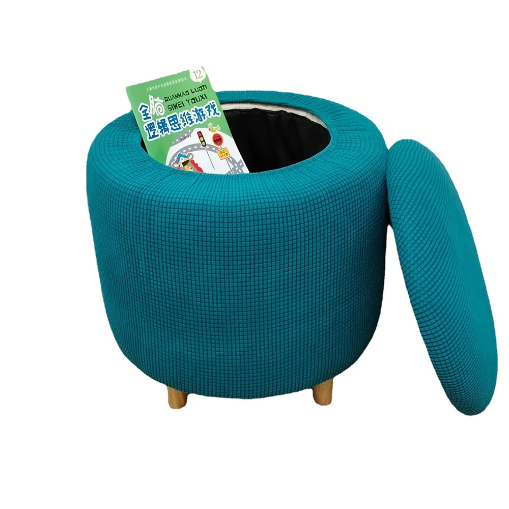 

Round Storage Stool Elastic Covers Ottoman Cover Removable Footrest Slipcovers Stretch for Living Room Furniture Dustcover