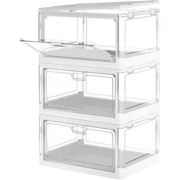 Clear Storage Bins with Lids Stackable Storage Bins, Acrylic Organizers , Plastic Multifunctional Folding Storage 1
