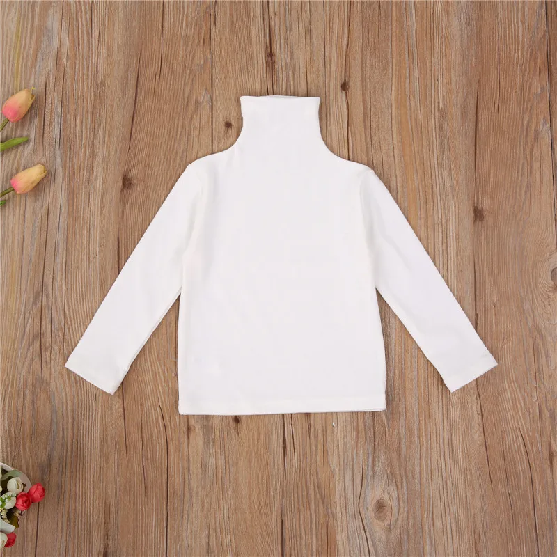 1-6years Girls Solid Black White High Neck T-Shirt Tops Girls Blouses Long Sleeve Casual Loose Fit Knitwear T-Shirts For Girls 3
