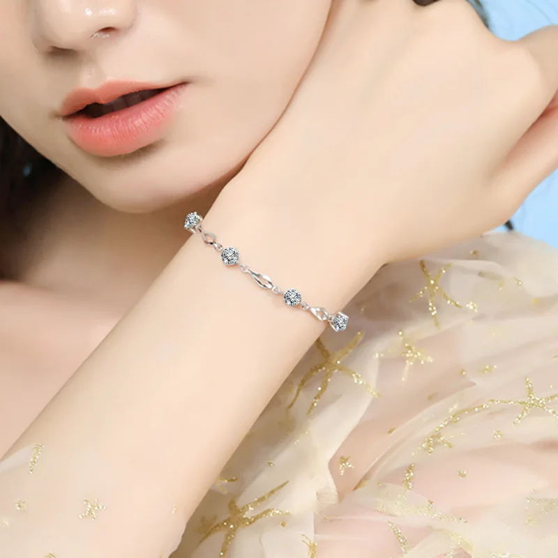 TBCYD 여성용 라운드 컷 모이사나이트 테니스 팔찌, 마름모 핸드 체인 파인 주얼리, 5mm 3.5cttw D 컬러