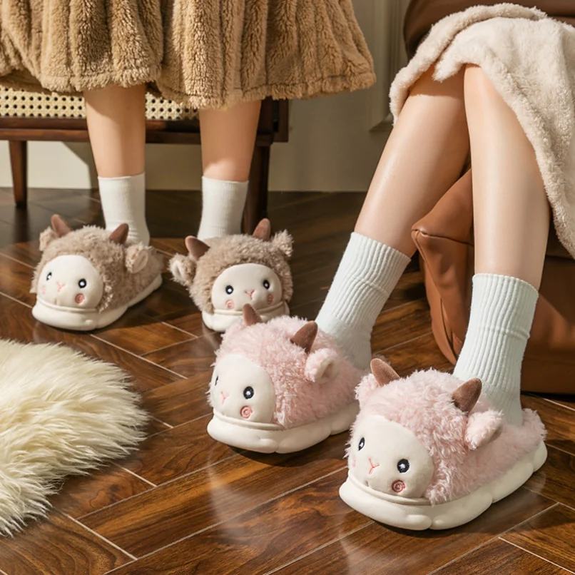 Women Home Slipper Alpaca Winter Warm Kawaii Plush Contton Indoor Floor Non Slip Fuzzy House Shoes Female New In March 8