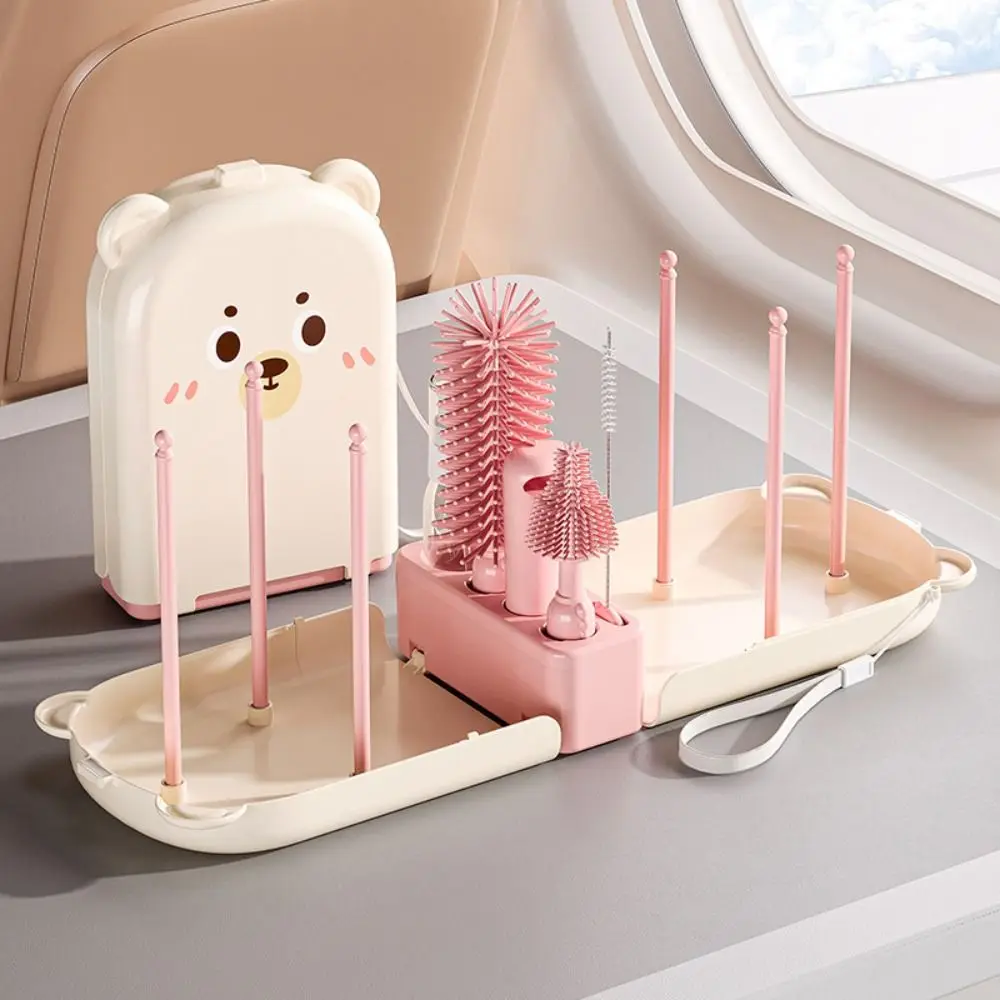 Convenient Baby Bottle Brush Set with Stand 360 Degree Rotation Newborn Bottle Cleaner Long Handle Water Bottle Cleaner