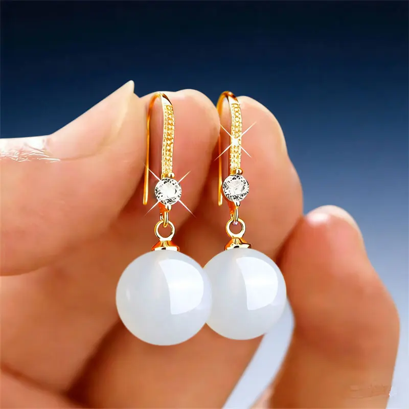 925 Sterling Silver Drop Earrings Inlaid With 5A Zircon Agate, Hotan Jade Women's Earrings Party Wedding Jewelry Accessories