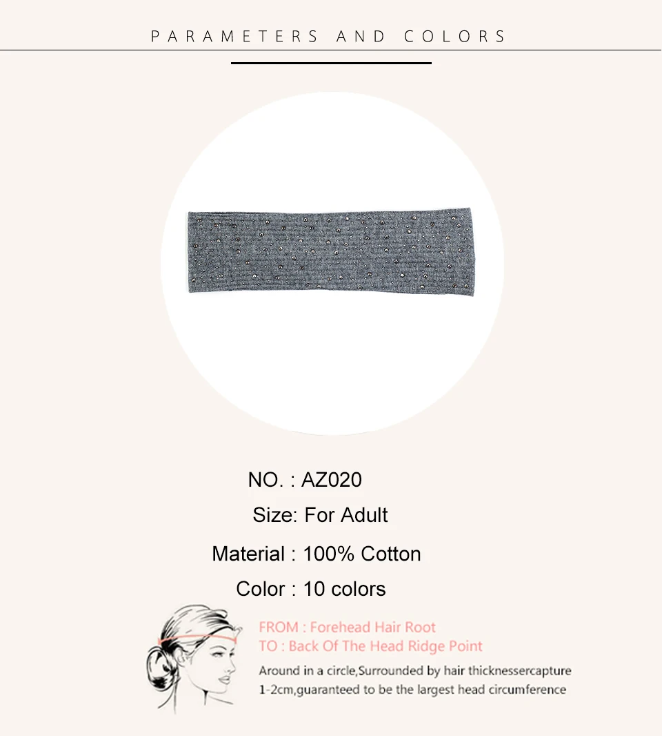 Frauen Sparkly Strass Casual Stirnbänder Neue Weiche Stretch Baumwolle Gerippte Mode Kopf tragen Party Turban Haarband Zubehör – Detail 2