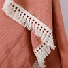 Cotton Muslin Swaddle Blankets for Newborn Baby Tassel Receiving Blanket Solid Swaddle Wrap Infant Soft Sleeping Quilt Bed Cover 6