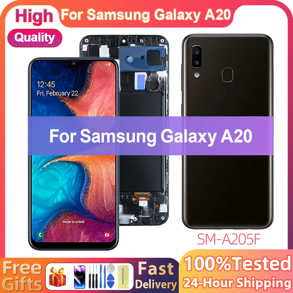 100% протестированный ЖК-дисплей A20 для Samsung Galaxy A20 A205 A205F/DS A205FN/DS A205G/DS дисплей сенсорный экран дигитайзер в сборе детали