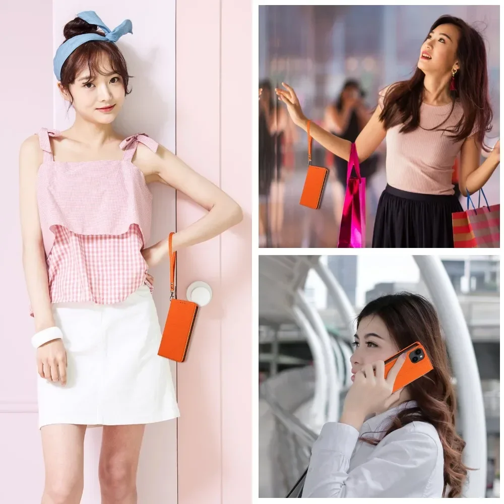 Premium Flip PU Leather Phone Case with Wrist Strap and Card Slot Holder