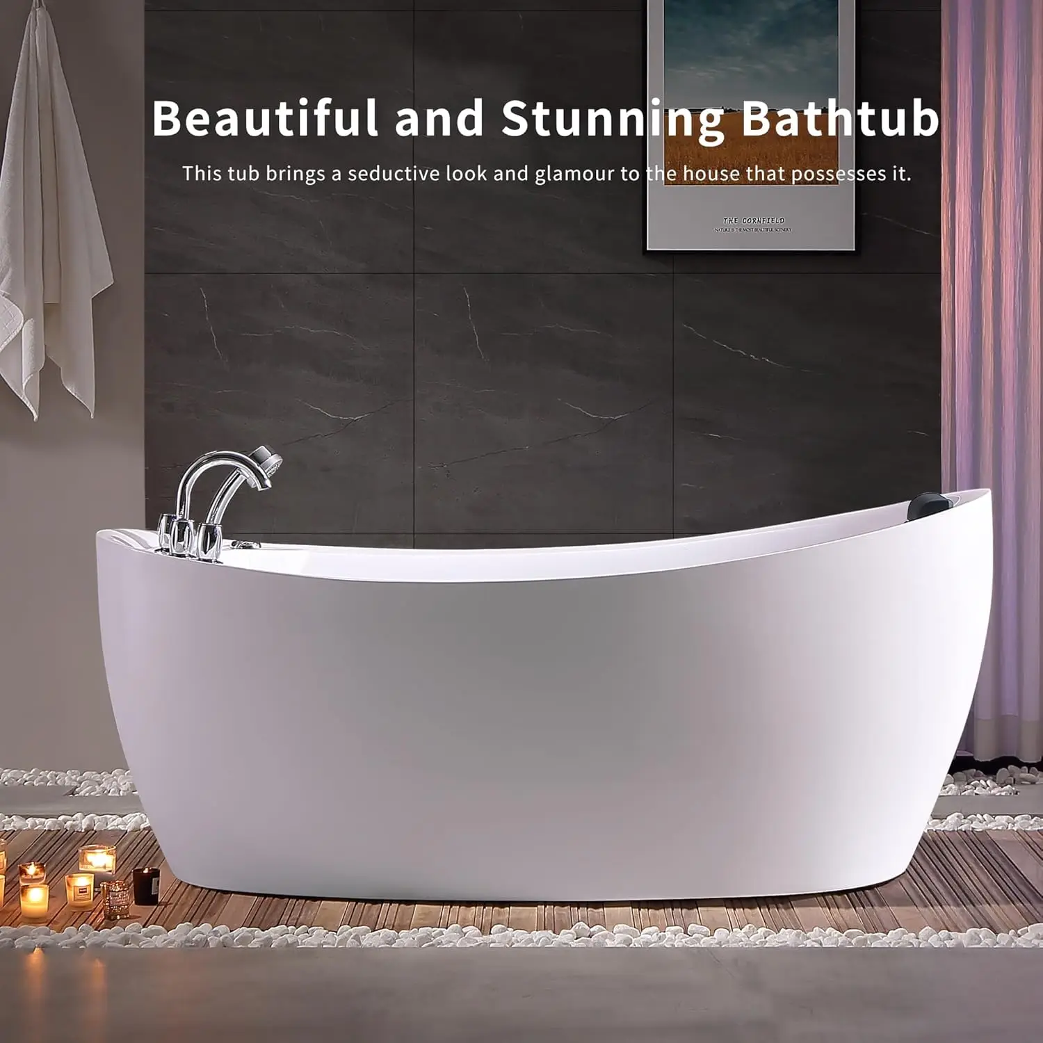 67-Inch Freestanding Whirlpool Bathtub Oval with 7 Hydromassage Water Jets Luxury Acrylic Massage SPA Soaking Bath Tub Single
