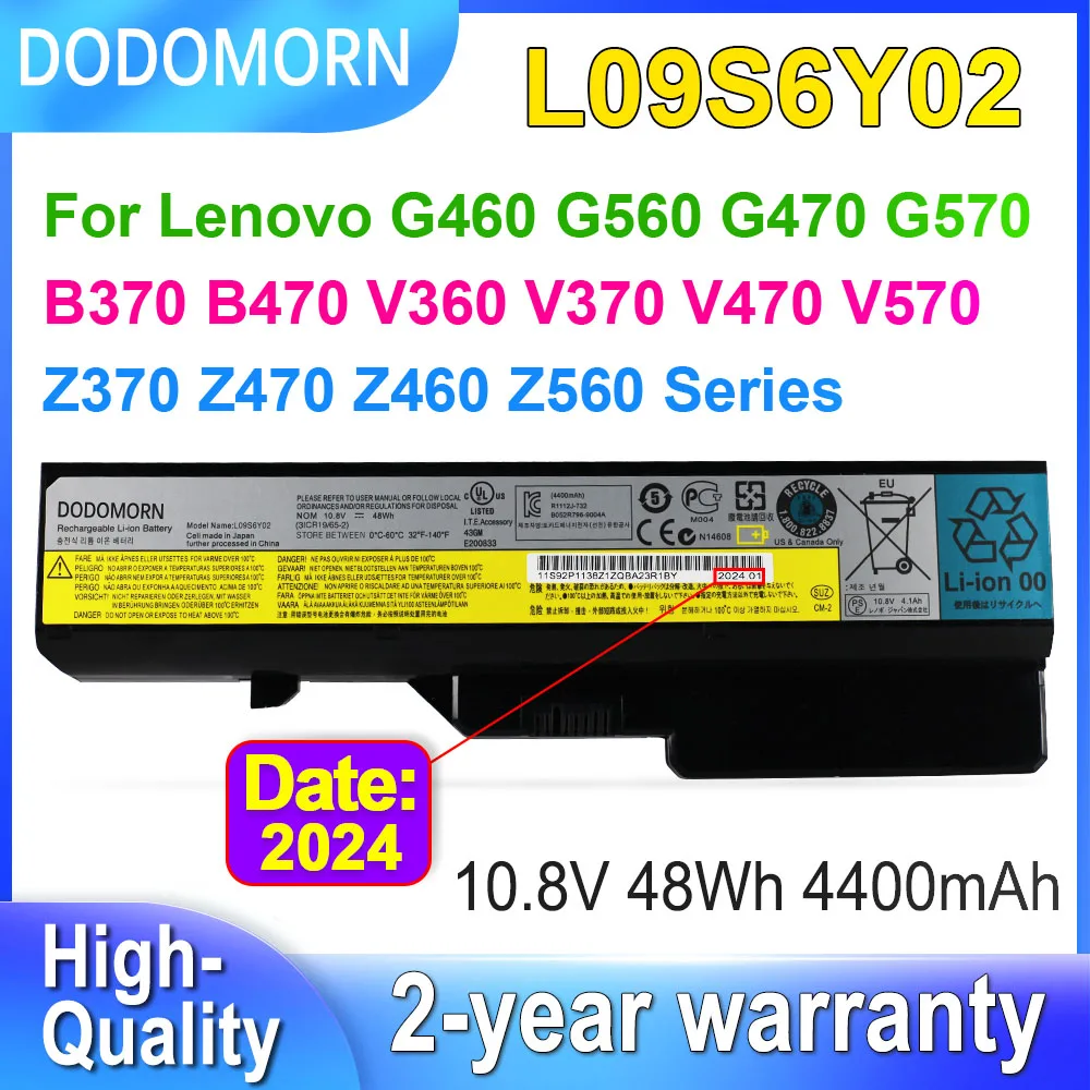 Аккумулятор DODOMORN 10,8 В 48 Вт · ч L09S6Y02 для Lenovo G460 G560 G470 G570 G770 B470 V470 B370 V370 V360 L09L6Y02 L09M6Y02 L09C6Y02