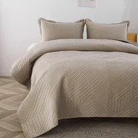 Plush Velvet Quilt Set, Bedspread on the Bed, Embroidered Comforter, Lightweight Quilted Bed Cover, Padding Coverlets, King 3Pcs 1