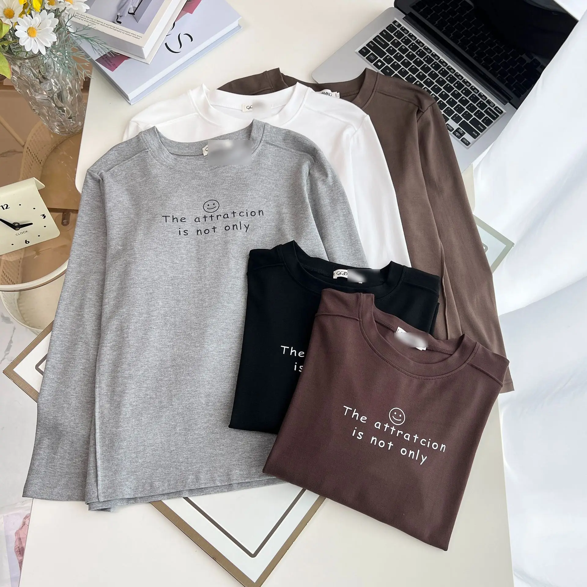 Plus Size Women's T-Shirt Autumn New Basic Style three-dimensional Cut Printed Letter Long Sleeved Tees 666