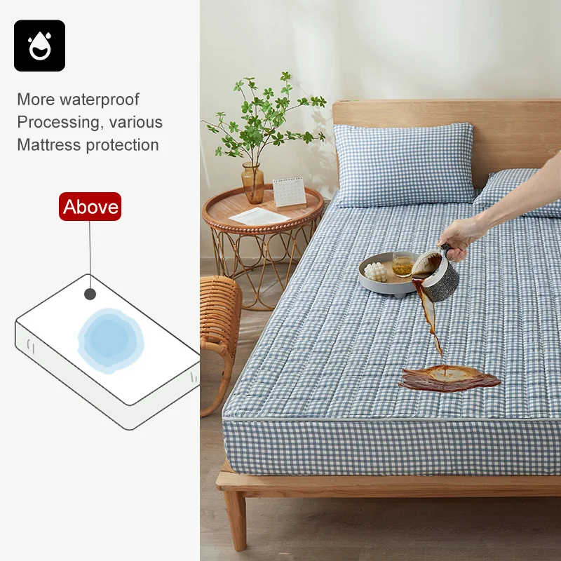 Description Picture 5 of itemWaterproof Fitted Sheet Double Queen King Quilted Mattress Cver Protector Antibracterial Breathable Bed Sheet Plaid Bed Cover