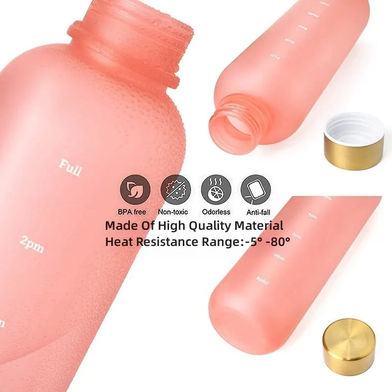 Collapsible Water Bottle Bicycle Water Bottle Water Bottle Sports Bottle 1L Bottle With Time Marker 32 OZ Motivational Reusable Fitness Sports Outdoors Travel Cycling Leakproof BPA Free Frosted Bottle