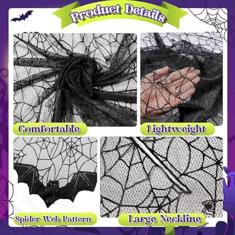 Black Magic Spider Web Bat Womens Cloak Cloak Halloween Horror Gentle Shawl Costume Accessories Spider Web Bat Cloak