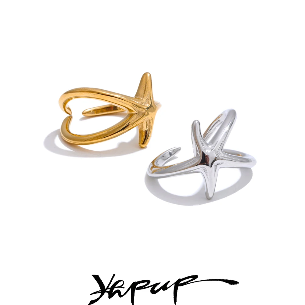 Yhpup Size 7 Stainless Steel Starfish Ring for Women
