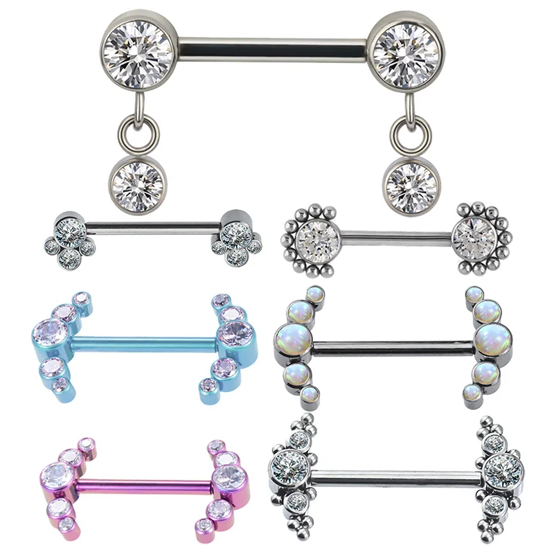 

ASTM F 136 Titanium Nipple Barbell PIERC Zircon Opal Nipple nails Ring Bar Piercing Internally Threaded Sexy Body Jewelry 14G