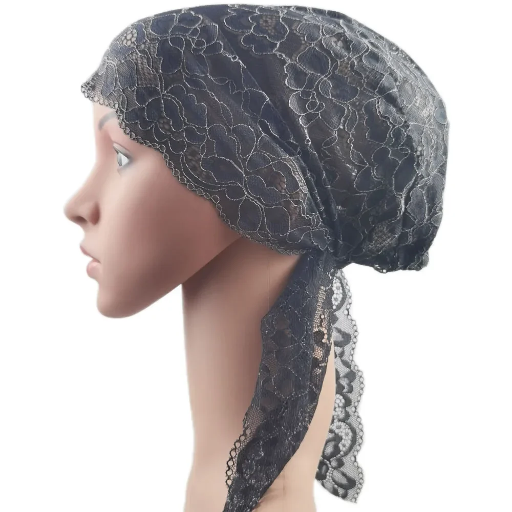 Muslim Women Head Scarf Lace Flower Underscarf Elastic Hijab Hair Cover Headwrap Chemo Cap Islam Headband Bonnet Turbante Mujer 6