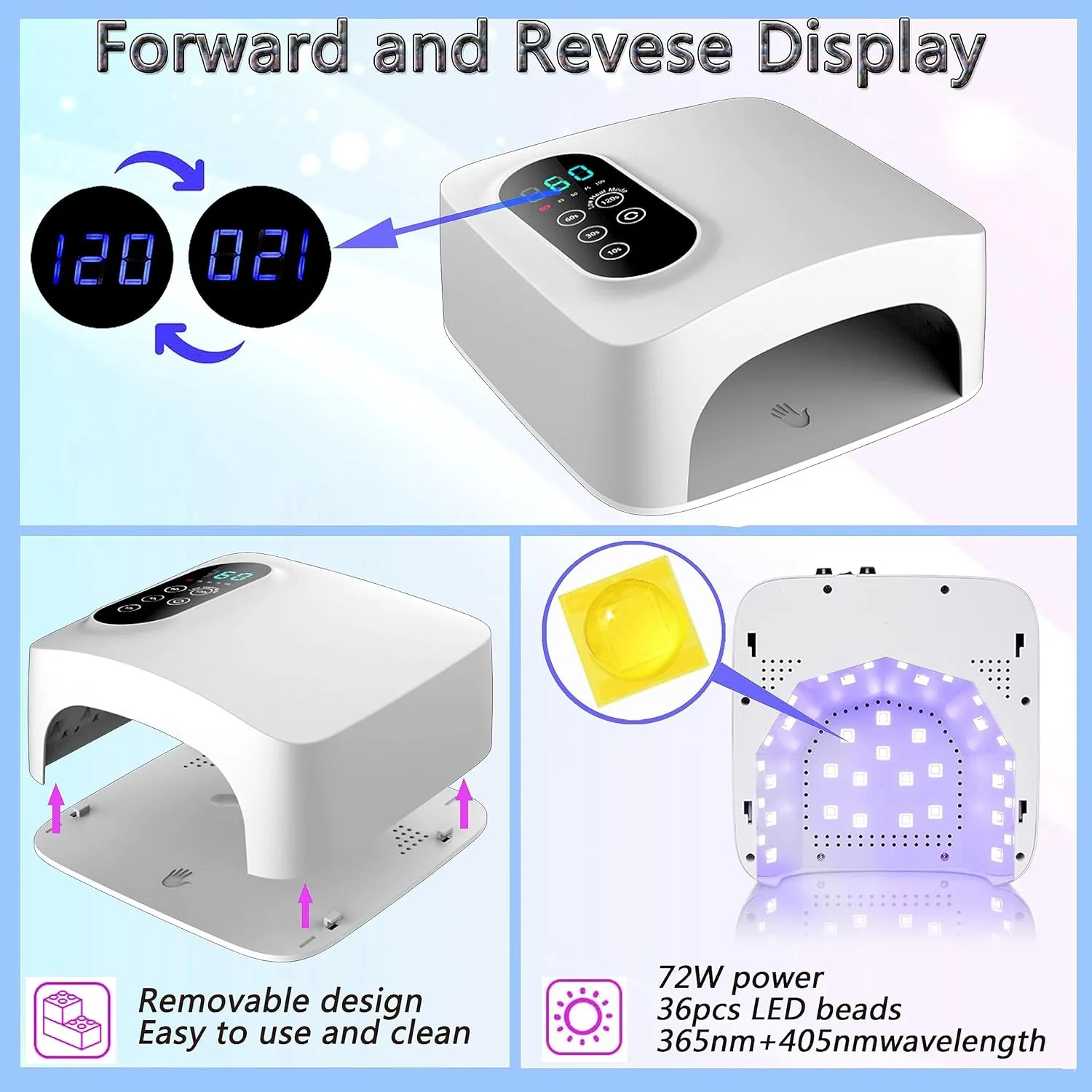 72W UV LED Nail Lamp Rechargeable Nail Dryer with 4 Timer Setting Sensor Professional Nail Art Manicure Tools for Home and Salon 5