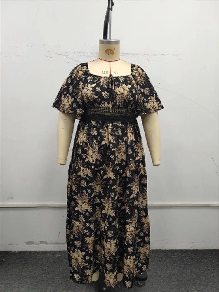 GIBSIE Plus Size Square Neck Floral Print Maxi Dress Women Summer 2026 Knot Front Hollow Out Boho Vacation Big Swing Dresses 6