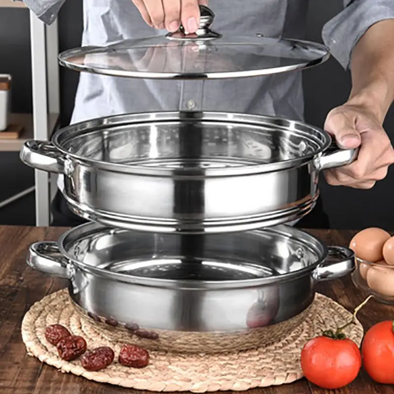 Stainless Steel Steamer Pot 28CM Steam Pot Thicken Double Layer Boiler