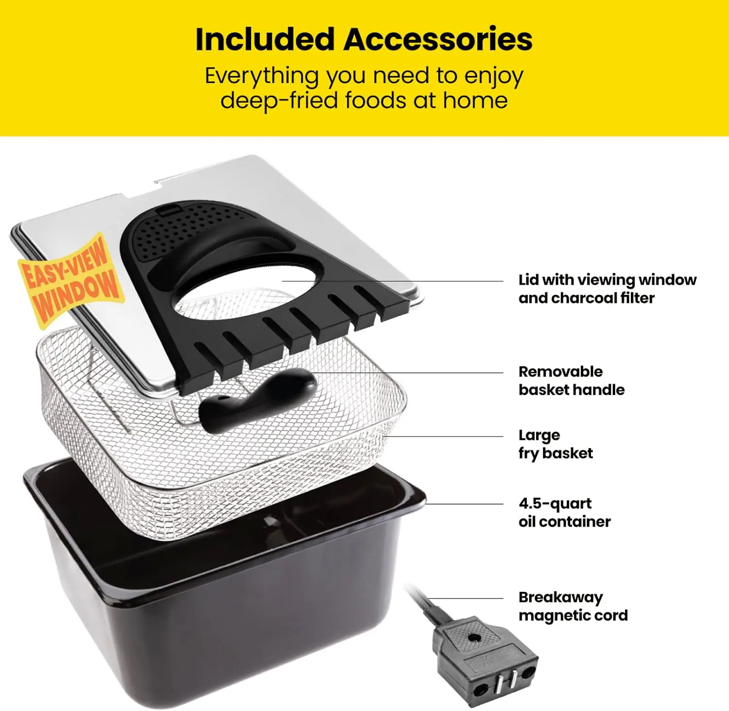 4.5 Liter Deep Fryer w/Basket Strainer, XL Jumbo Size, Adjustable Temperature & Timer, Perfect for Fried Chicken, Shrimp 6
