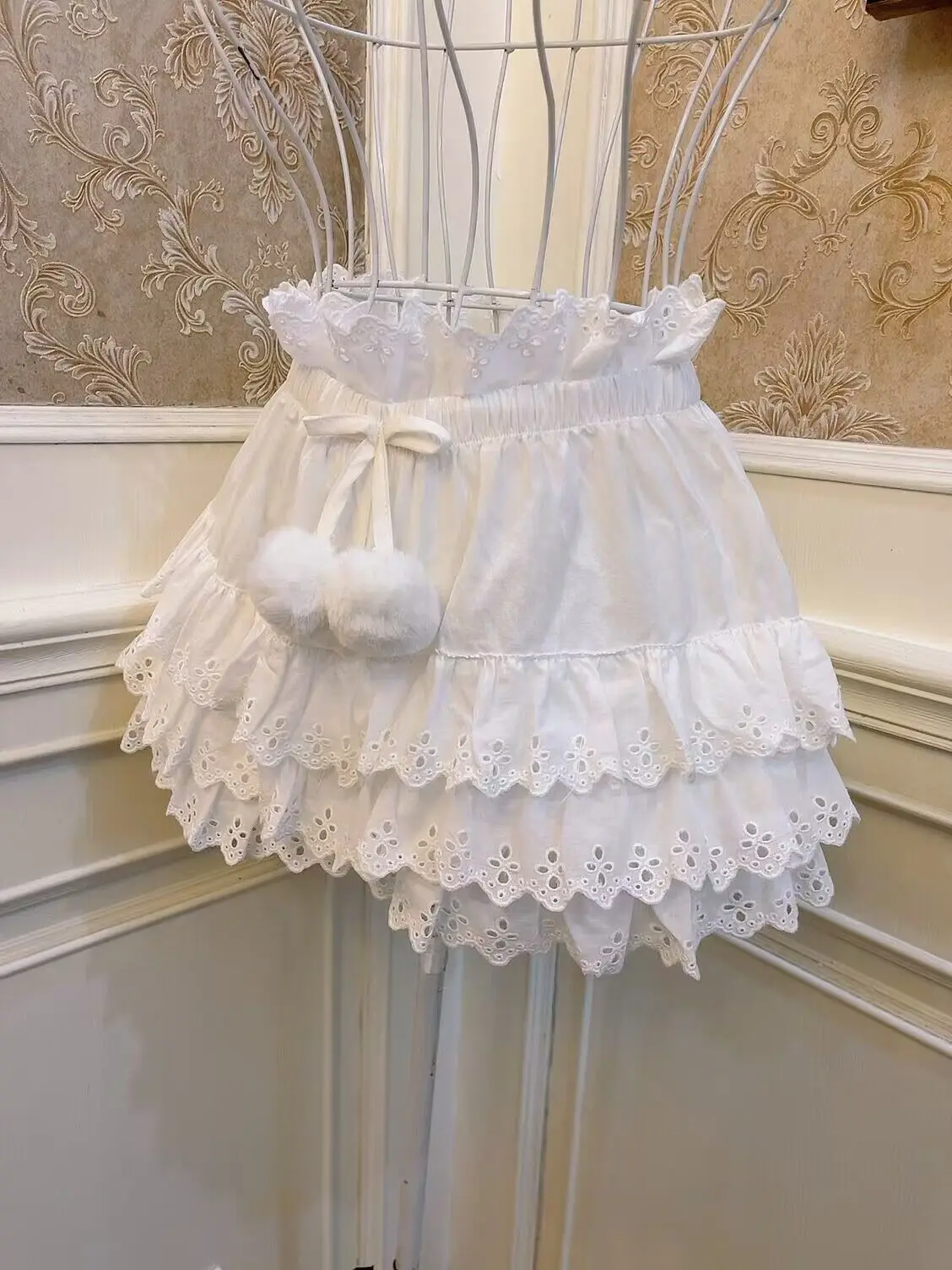 Dophee Original Girl Princess Plush Ball Lace-up Cake Skirt All-match Elastic Waist Bottom Shorts Live Home Shorts Skirts