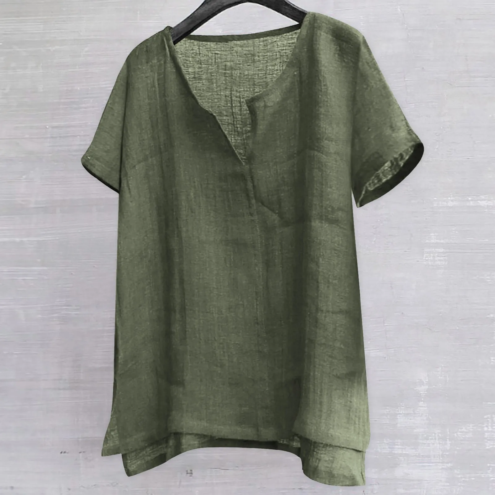 

Men's Casual Blouse Cotton Linen Shirt Loose Tops Beach Short Sleeve Tee Shirt Summer V Neck Henley Shirt Handsome Men's Shirts