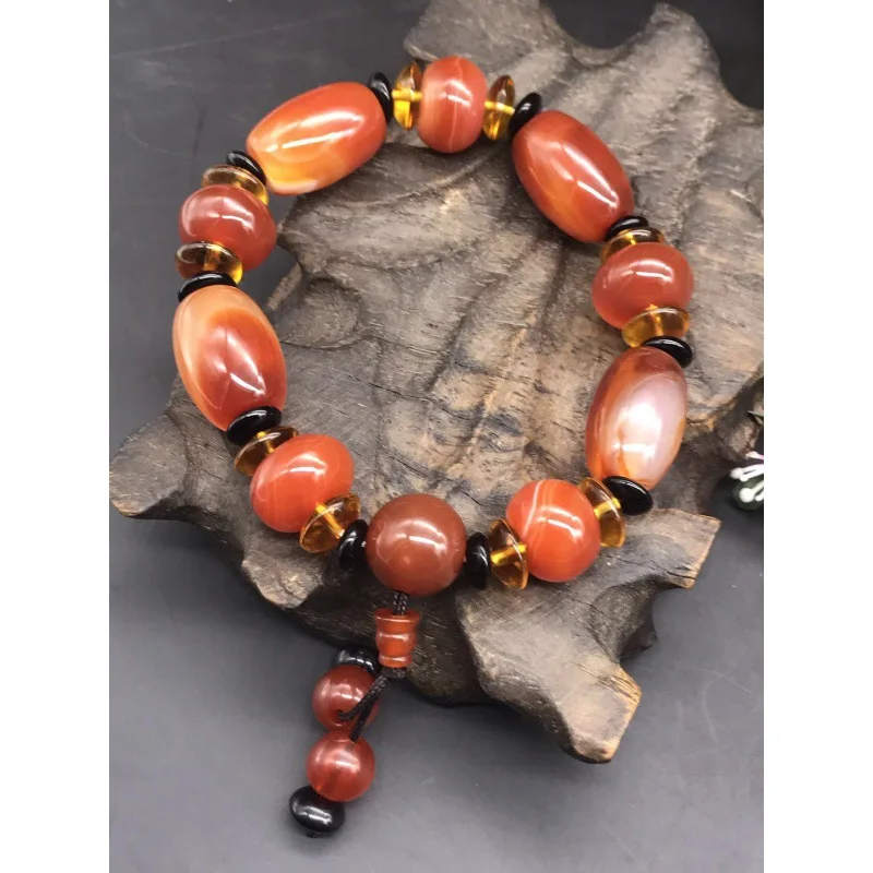 

Natural Old Sardonyx Agate Carnelian Bracelet Jade Lucky and Safe