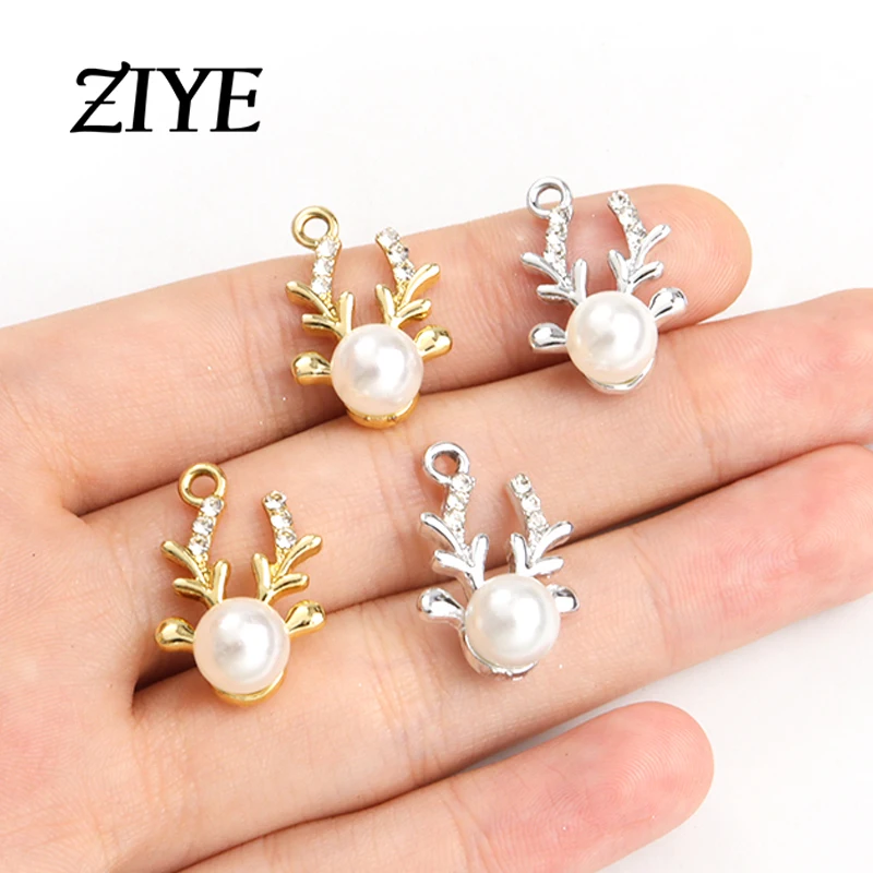 

10pcs Crystal Pearl Christmas Deer Charm for Jewelry Making DIY Handmade Necklace Earring Accessories Xmas Gifts Findings Crafts