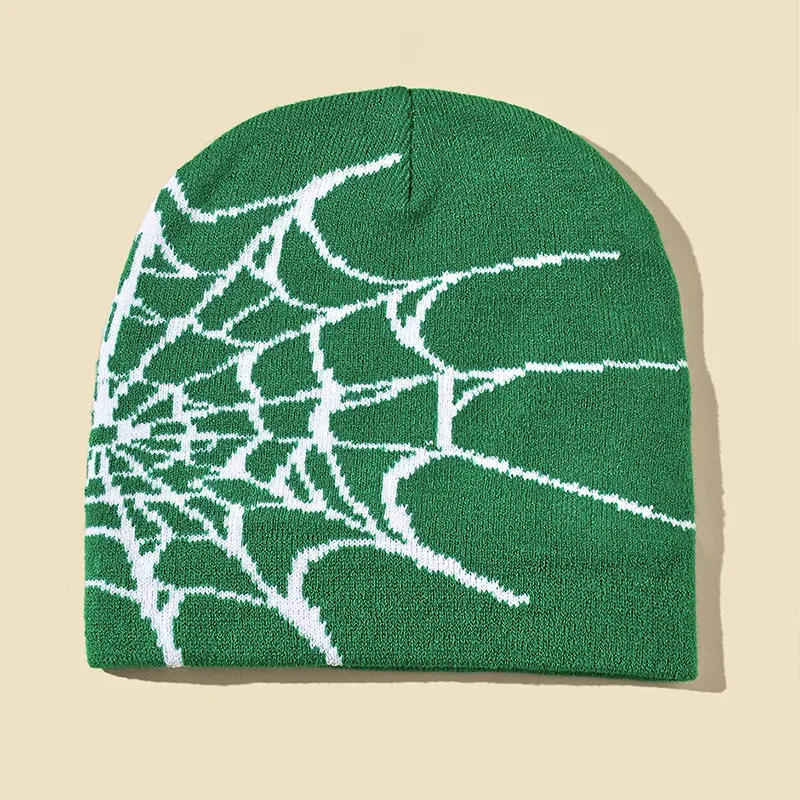 New Goth Spider Web Jacquard Beanie Caps Y2K Knitted Warm Hip Hop Unisex Elastic Knit Hat Skull Cap For Women Men 3