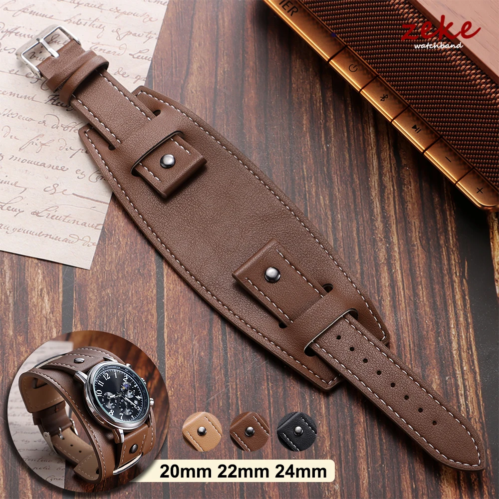 Vintage Leather Cuff Men's Watch Band - Dark, Light, and Black Brown Options