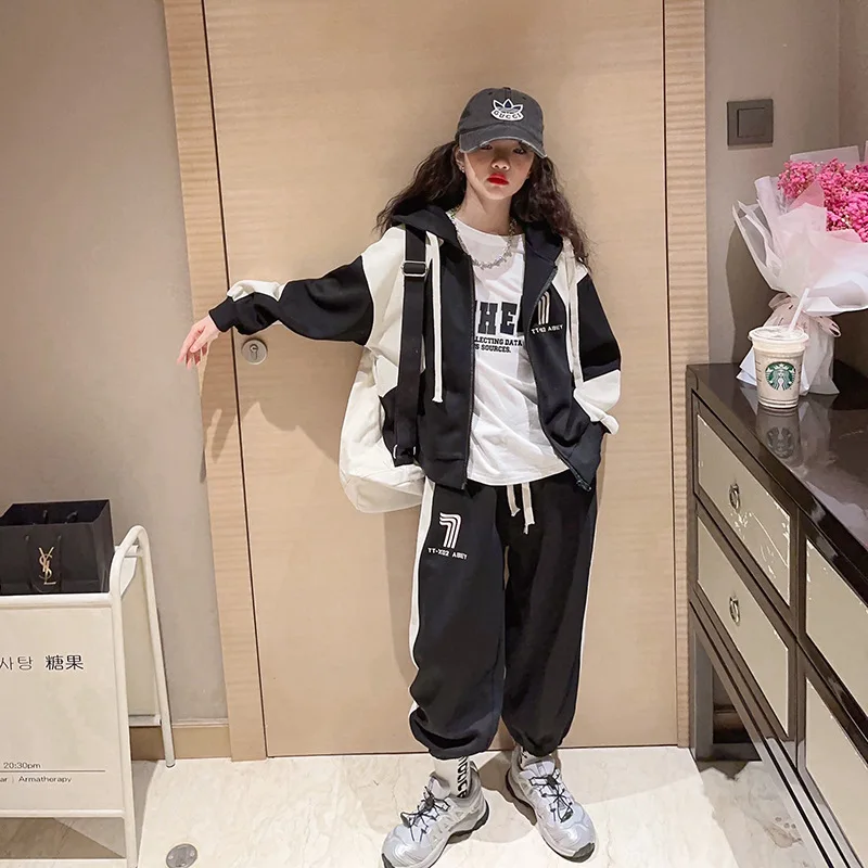 

Sports Suit For Children 10 12 Years Girl's Autumn Clothes Zipper Hoodies Pants Two Pieces Teenager Outfit