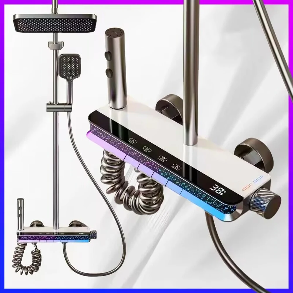 ระบบฝักบัว ชุดฝักบัวอาบน้ําในห้องน้ํา อ่างอาบน้ํา ก๊อกน้ําร้อนและเย็น ไฟ LED จอแสดงผลดิจิตอล ก๊อกน้ําทองเหลือง คีย์เปียโน ชุดฝักบัวอาบน้ํา 1