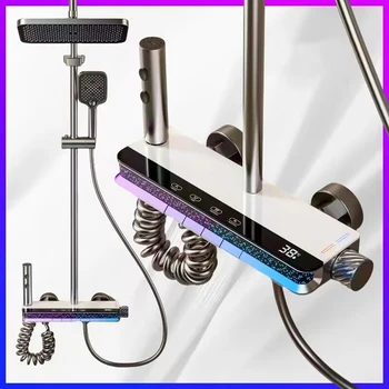 ระบบฝักบัว ชุดฝักบัวอาบน้ําในห้องน้ํา อ่างอาบน้ํา ก๊อกน้ําร้อนและเย็น ไฟ LED จอแสดงผลดิจิตอล ก๊อกน้ําทองเหลือง คีย์เปียโน ชุดฝักบัวอาบน้ํา 1