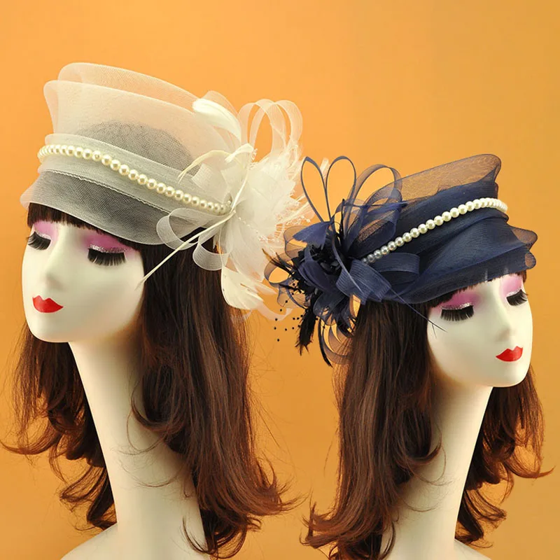 

New Tulle Bow Fascinator Hat Mesh Handmade Bride Headwear Women Gauze Headdress Cocktail Party Dinner Hat Wedding Accessories